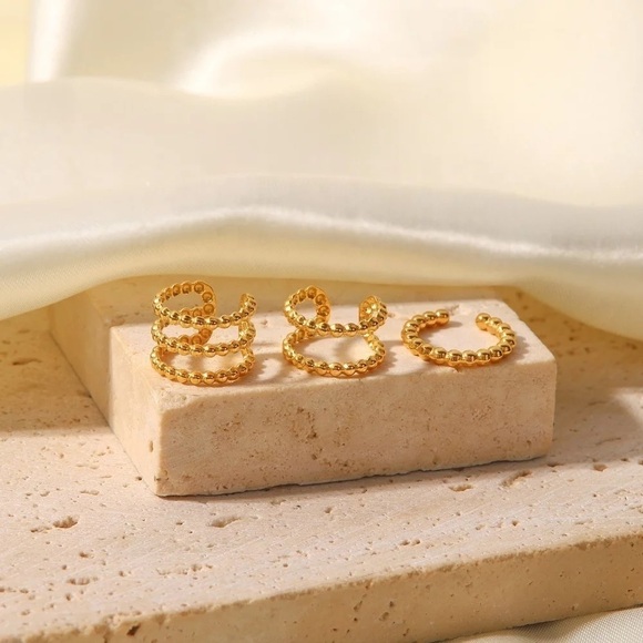 18k Gold Plated *Beads Set* Cuff Earrings - Picture 7 of 9